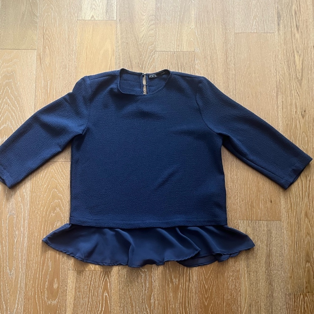 Zara Dark Blue Textured Top gently worn